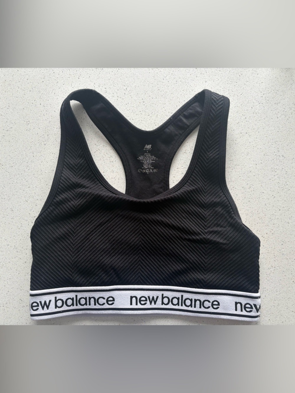 New Balance Black & White Logo Racerback Sports Bra - ladies large